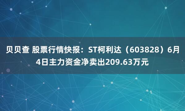 贝贝查 股票行情快报：ST柯利达（603828）6月4日主力资金净卖出209.63万元