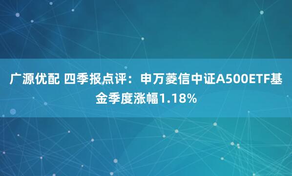 广源优配 四季报点评：申万菱信中证A500ETF基金季度涨幅1.18%
